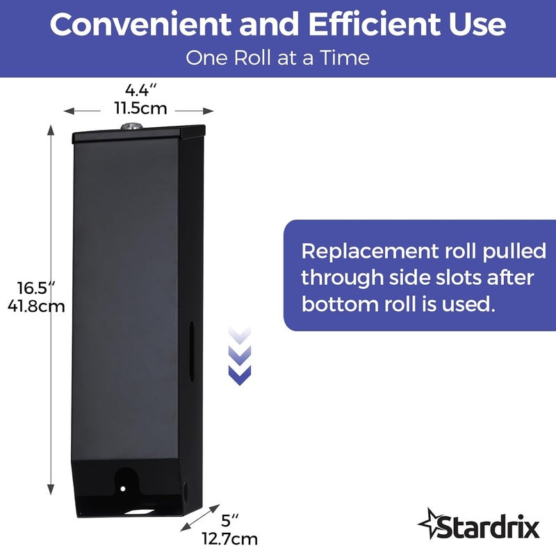 stardrix Triple Roll Commercial Toilet Paper Dispenser, 3 Roll Heavy Duty Stainless Steel Industrial Tissue Holder Wall Mount with Key Lock, Matte Black - Image 4